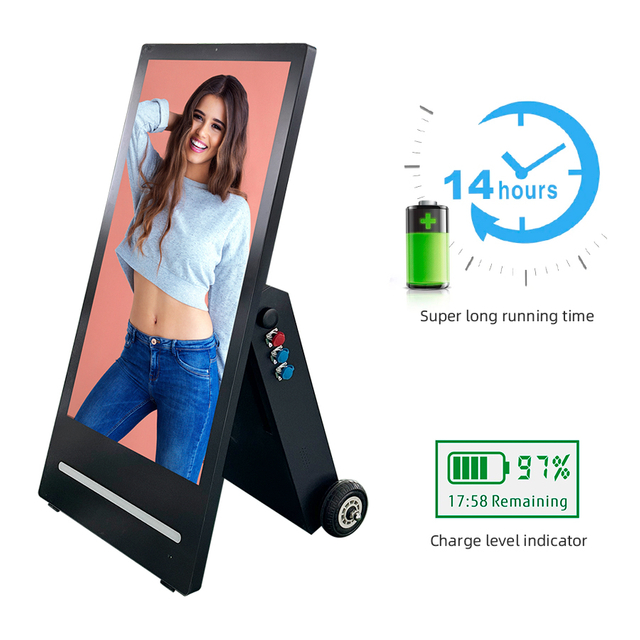 شاشة LCD رقمية للإعلانات والعروض الترويجية للبيع بالتجزئة تعمل بالبطارية المحمولة في الهواء الطلق