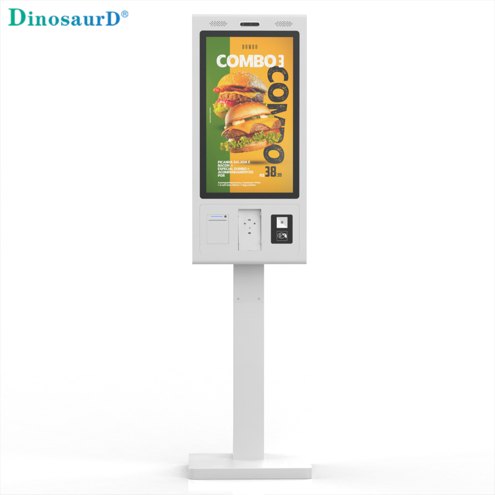 24-calowy, wolnostojący, biały kolor, kolejka do restauracji, płatność za zam&oacute;wienie, interaktywny kiosk samoobsługowy