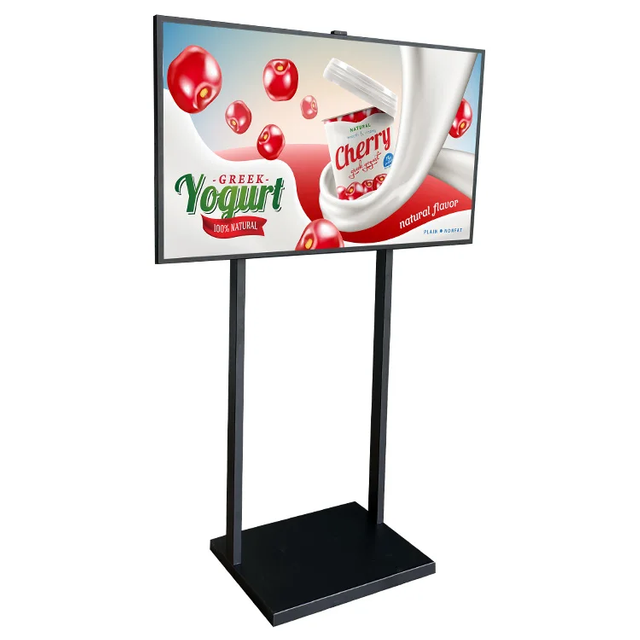 penyangga lantai media skrin siling siling 4k lcd digital kecerahan tinggi menghadap papan tanda pengiklanan tingkap separa luar